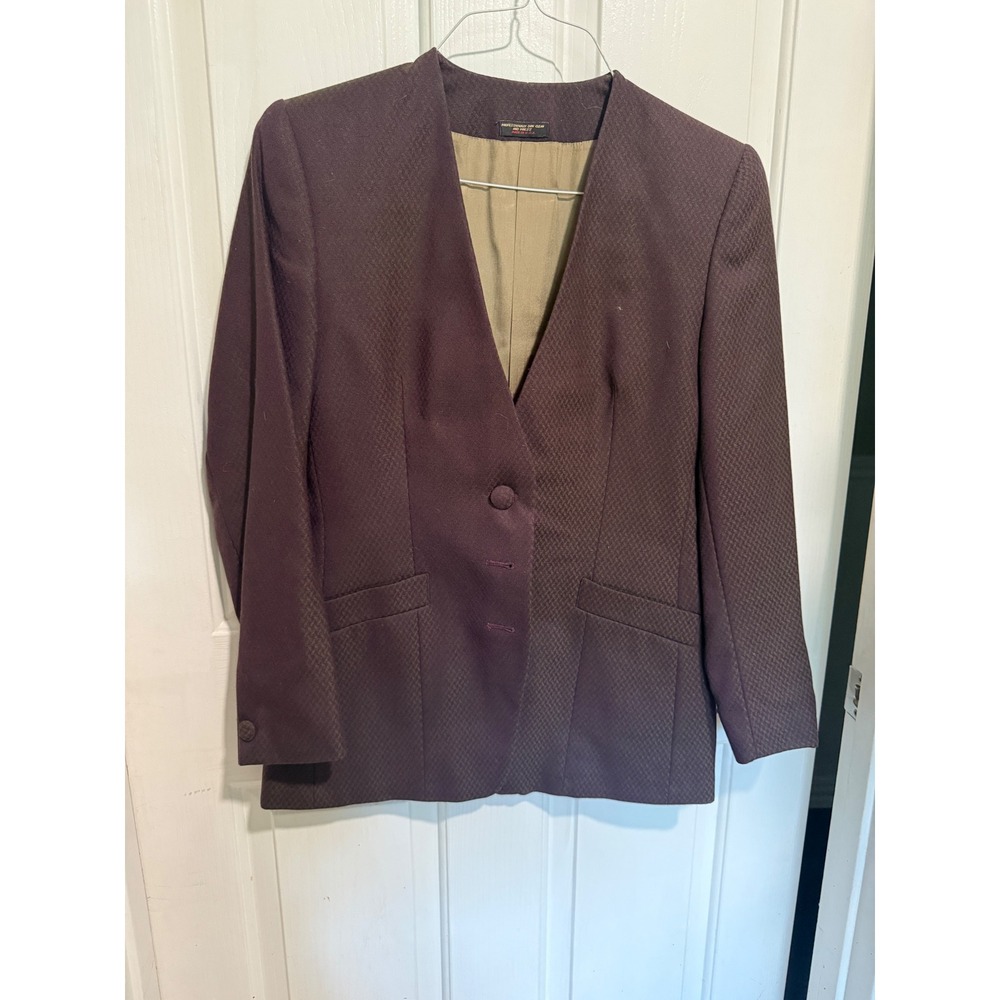 Vintage Barrie Pace Ltd Purple Wool Blazer Jacket Collarless Made in USA Womens